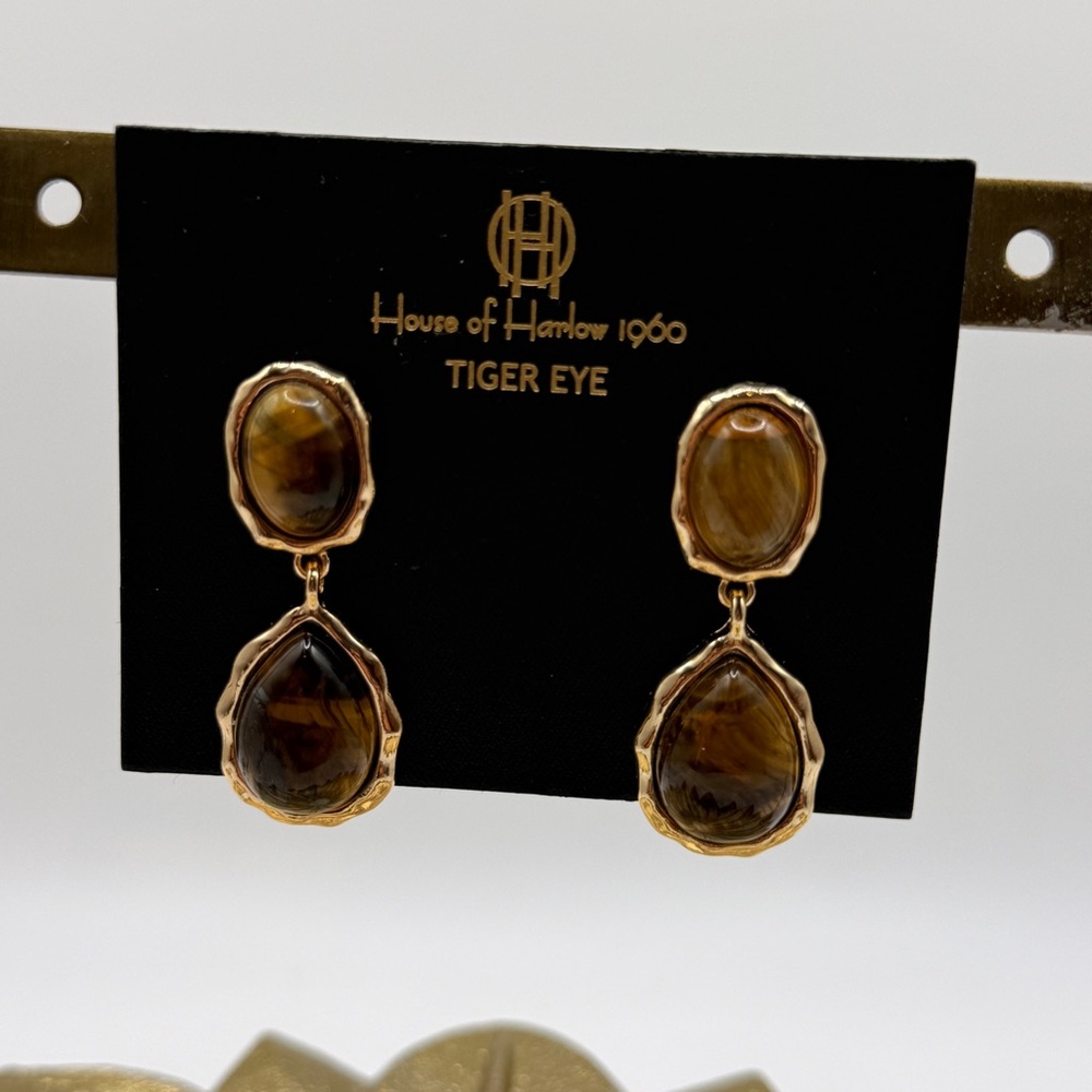 House of Harlow 1960 Gold and Brown Earrings - Picture 4 of 5
